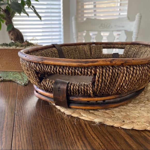 Boho Handmade Wicker Wooden Table Top Basket - Picture 5 of 11
